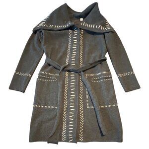 Anthropologie Guinevere Grey Merino Wool Sweater Coat Jacket Whipstitch Size S